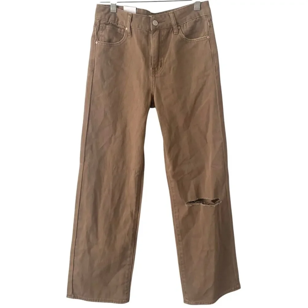 NEW RSQ Junior's Wide Leg Jeans Brown Size 14 Junior Ripped Knee Boho Trendy
